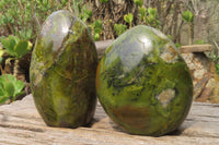 Polished Green Opal Standing Free Forms x 2 From Antsirabe, Madagascar