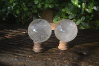 Polished Clear Quartz Crystal Balls x 2 From Madagascar