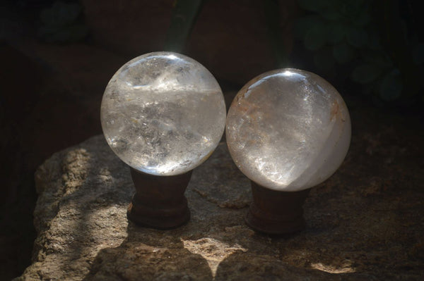 Polished Clear Quartz Crystal Balls x 2 From Madagascar