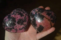 Polished Rhodonite Gemstone Hearts x 3 From Madagascar