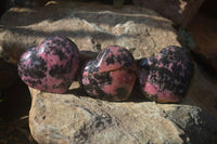 Polished Rhodonite Gemstone Hearts x 3 From Madagascar