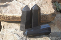 Polished Black Basalt Points x 6 From Madagascar