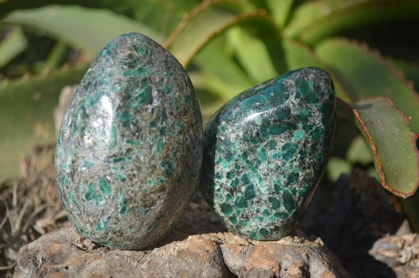 Polished Rare Emerald Mica In Matrix Standing Free Forms x 3 From Mutoko, Zimbabwe