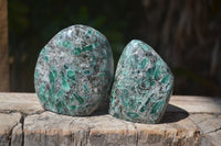 Polished Rare Emerald Mica In Matrix Standing Free Forms x 3 From Mutoko, Zimbabwe