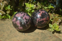 Polished Rhodonite Spheres x 3 From Madagascar