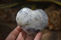 Polished Dendritic Opal Gemstone Hearts x 12 From Moralambo, Madagascar