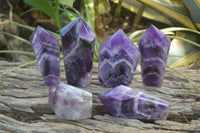 Polished Chevron Amethyst Points x 6 From Zambia