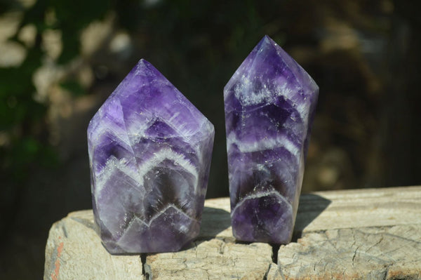 Polished Chevron Amethyst Points x 6 From Zambia