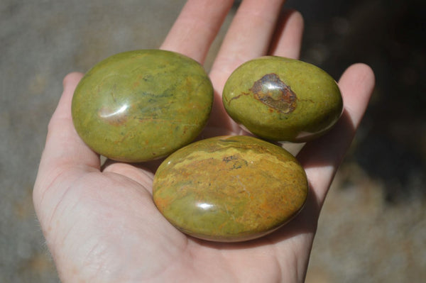 Polished Green Opal Palm Stones x 12 From Madagascar