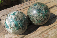 Polished Rare Emerald Mica In Matrix Spheres x 2 From Mutoko, Zimbabwe