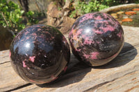 Polished Rhodonite Spheres x 3 From Ambindavato, Madagascar