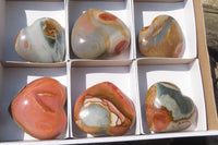 Polished Polychrome Jasper Gemstone Hearts x 6 From Madagascar