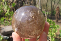 Polished Clear & Smokey Quartz Crystal Balls x 3 From Madagascar