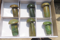 Polished Verdite Mushroom Carvings x 6 From Zimbabwe