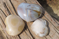 Polished Banded Agate Gemstone Hearts x 3 From Madagascar