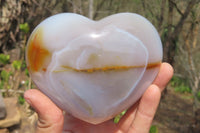 Polished Banded Agate Gemstone Hearts x 3 From Madagascar