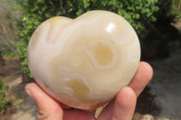 Polished Banded Agate Gemstone Hearts x 3 From Madagascar