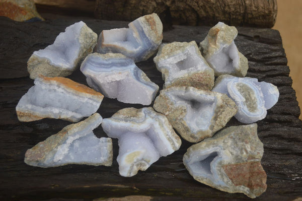 Natural Blue Lace Agate Geode Specimens x 24 From Malawi