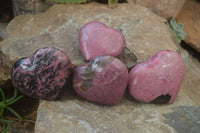 Polished Rhodonite Gemstone Hearts x 4 From Madagascar