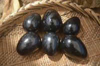 Polished Black Tourmaline Gemstone Eggs x 6 From Madagascar