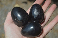 Polished Black Tourmaline Gemstone Eggs x 6 From Madagascar