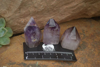 Polished Smokey Window Amethyst Quartz Crystals x 24 From Akansobe, Madagascar