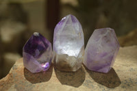 Polished Smokey Window Amethyst Quartz Crystals x 24 From Akansobe, Madagascar