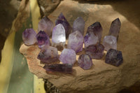 Polished Smokey Window Amethyst Quartz Crystals x 24 From Akansobe, Madagascar