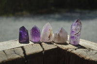 Polished Smokey Window Amethyst Quartz Crystals x 24 From Akansobe, Madagascar