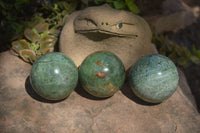 Polished Green Chrysoprase Spheres x 3 From Madagascar