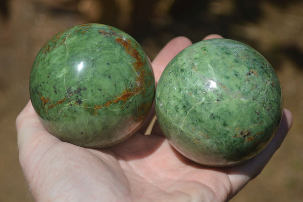 Polished Green Chrysoprase Spheres x 3 From Madagascar