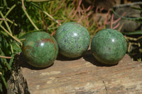 Polished Green Chrysoprase Spheres x 3 From Madagascar