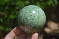 Polished Green Chrysoprase Spheres x 3 From Madagascar