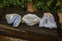 Natural Blue Lace Agate Geode Specimens x 3 From Malawi