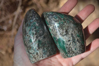 Polished Rare Emerald Mica In Matrix Standing Free Forms x 3 From Mutoko, Zimbabwe