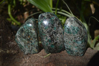 Polished Rare Emerald Mica In Matrix Standing Free Forms x 3 From Mutoko, Zimbabwe