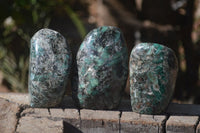 Polished Rare Emerald Mica In Matrix Standing Free Forms x 3 From Mutoko, Zimbabwe