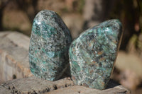 Polished Rare Emerald Mica In Matrix Standing Free Forms x 3 From Mutoko, Zimbabwe