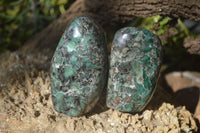 Polished Rare Emerald Mica In Matrix Standing Free Forms x 3 From Mutoko, Zimbabwe