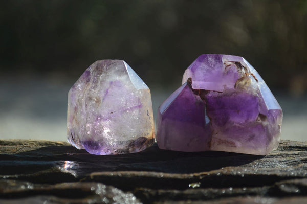 Polished Smokey Amethyst Window Quartz Crystals x 12 From Akansobe, Madagascar