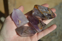 Polished Smokey Amethyst Window Quartz Crystals x 12 From Akansobe, Madagascar