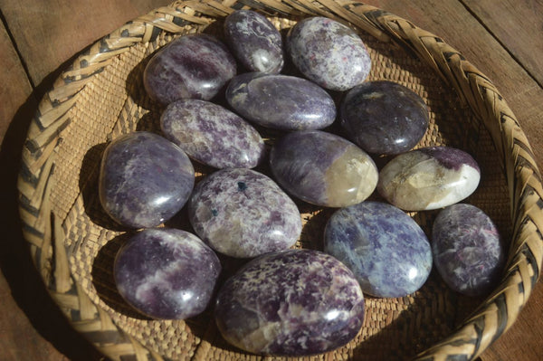 Polished Lepidolite with Pink Rubellite Palm Stones x 26 From Ambatondrazaka, Madagascar