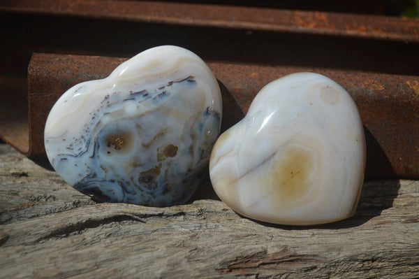 Polished Banded Agate Gemstone Hearts x 4 From Madagascar