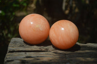 Polished Orange Twist Calcite Spheres x 3 From Maevantanana, Madagascar