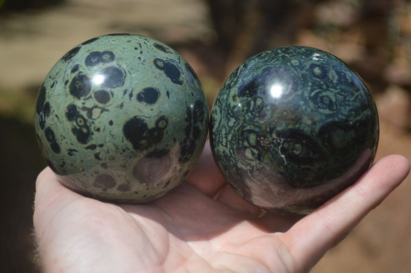 Polished Stromatolite Jasper Spheres x 3 From Katsepy, Madagascar