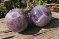 Polished Chevron Amethyst Spheres x 2 From Madagascar