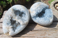 Polished Blue Celestite Egg Geodes x 2 From Madagascar