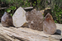 Polished Smokey Window Quartz Crystals x 4 From Madagascar