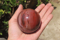 Polished Red Podocarpus Petrified Wood Sphere & Dish x 2 From Madagascar