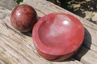 Polished Red Podocarpus Petrified Wood Sphere & Dish x 2 From Madagascar